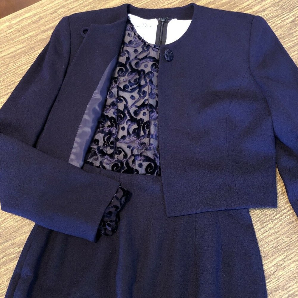 DIOR Deep Purple Wool Silk Dress and Jacket Sz 2